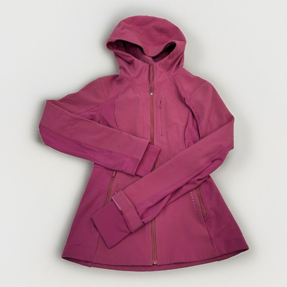 Lululemon Jacket Womens Size 4 Cross Chill Repel Shell Pink Lychee Zip Up Hooded